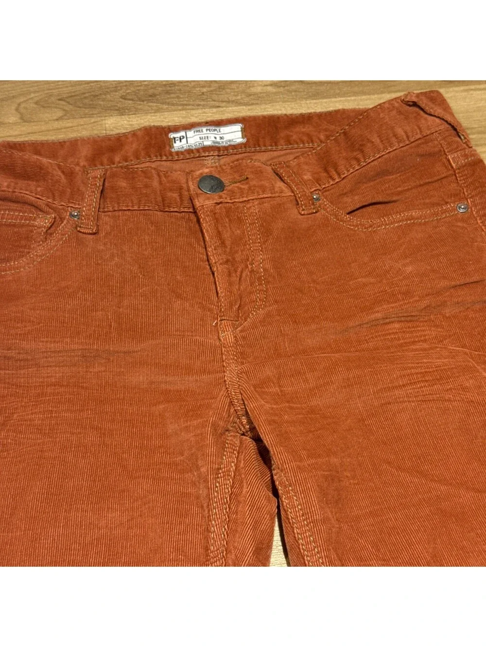 Free People Corduroy Pants Women’s 30 Rust Orange Stretch Skinny Slim Fit